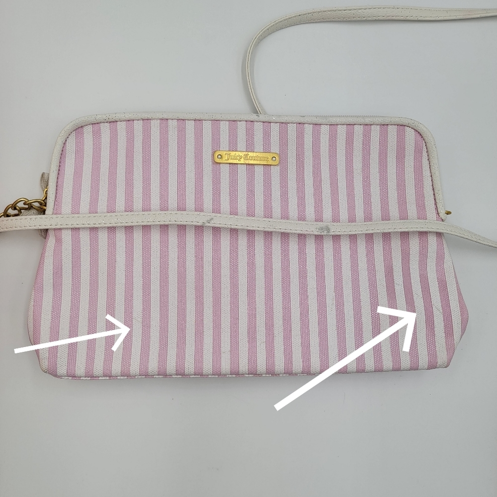 Juicy Couture Pink & White Crossbody Purse w/ Gold Hardware + Sparkle Bow - Picture 5 of 8